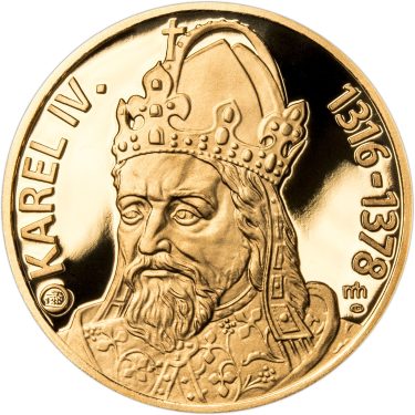Náhled Averznej strany - Sada zlatého dukátu a stříbrného odražku Karel IV. 700. výročí narození - proof